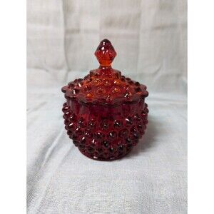Fenton Vintage Ruby Red Hobnail Lidded Candy Dish-Dresser Jar
